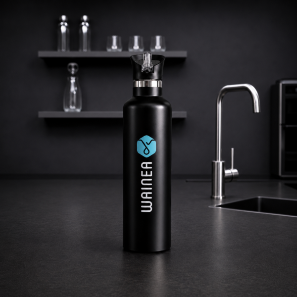 WAINEA Thermosflasche Schwarz 1 Liter aus doppelwandigem Edelstahl